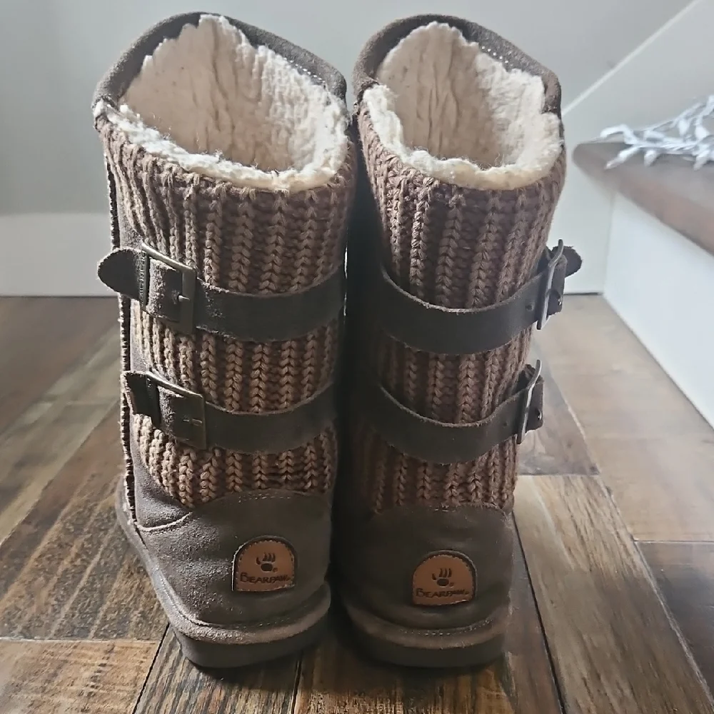 BearPaw Women's Sherpa Lined Warm‎ Winter Boots W/ Knit And Buckle Accents